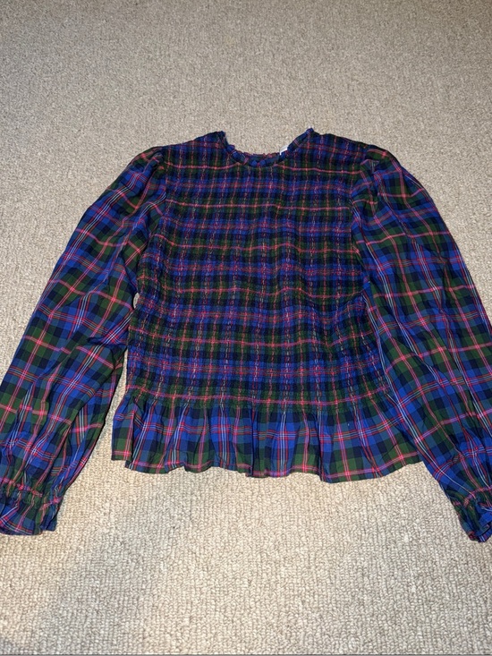Old Navy Tops - Old Navy Plaid Smocked Peplum Blouse - Blue, Green, Purple